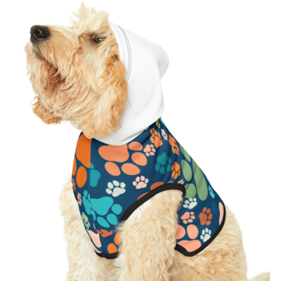 Pet Hoodie in choice of 9 designs 7 in paw print scatter pattern 1 in plaid 1 santa seagull Comes in 5 sizes - image1